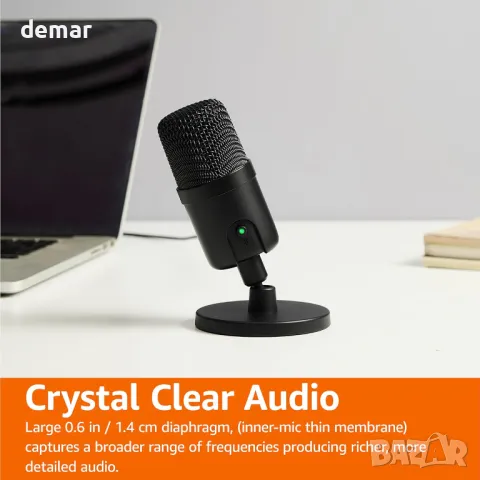 Мини USB кондензаторен кардиоиден микрофон Amazon Basics, черен, снимка 6 - Микрофони - 48001307