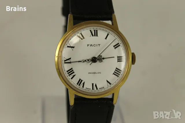 1960's FACIT Позлатен Швейцарски Ръчен Часовник, снимка 4 - Антикварни и старинни предмети - 49587023
