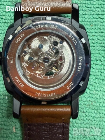 Мъжки часовник BENYAR, автоматичен механичен ръчен часовник, кафява кожена каишка, спортен механизъм, снимка 8 - Водоустойчиви - 53515415