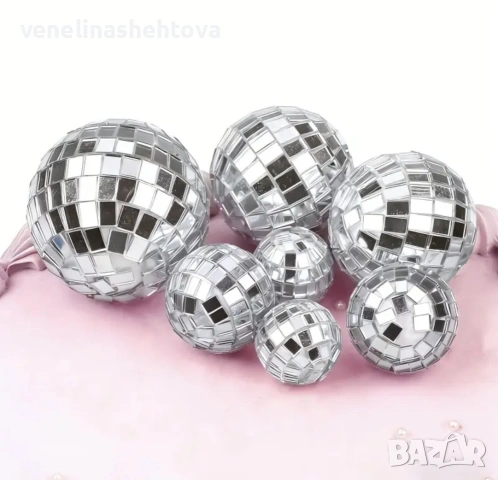 70 броя сребристи огледални диско топки различни размери декорация сватба рожден ден торта , снимка 2 - Други - 53748348