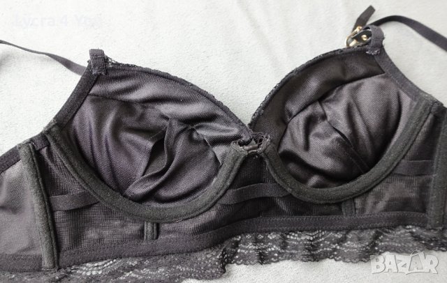 75В черен кожен сутиен/бюстие с дантела на чашките и подгръдната част., снимка 13 - Корсети, бюстиета, топове - 41580522