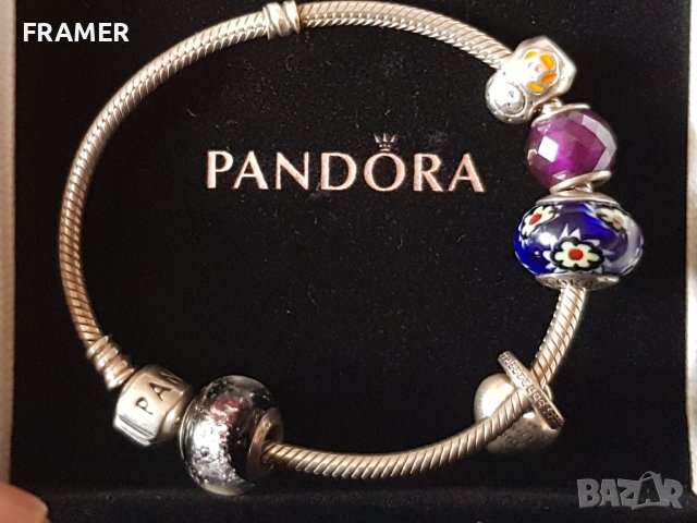 ОРИГИНАЛНА сребърна гривна Пандора PANDORA с 5 талисмана , снимка 1