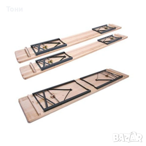 Сгъваем комплект градинска маса с 2 пейки - От чамово дърво, с отвор за чадър, снимка 7 - Градински мебели, декорация  - 53776072