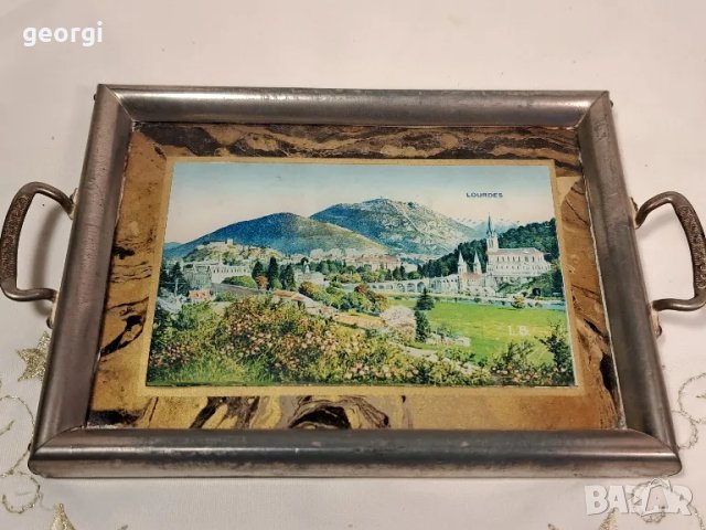 ретро френски поднос с метален обков  23/1