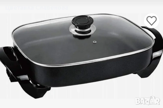 Електрически тиган/ скара Shov 30x40см–незалепващо покритие със стъклен капак 1500W