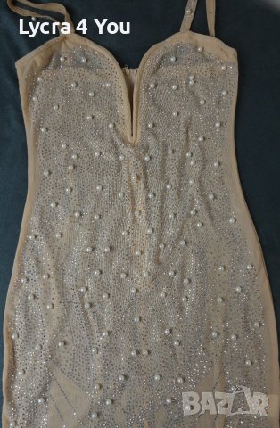 S/M дамска официална къса рокля покрита с перли, снимка 2 - Рокли - 44298945