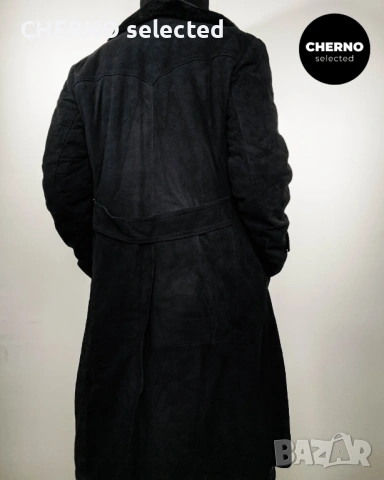 C&A дълго двуредно мъжко кожено палто от естествен велур с кожена яка – размер L , снимка 14 - Якета - 53668334