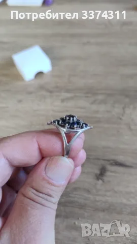 Сребърен пръстен с Натурални Сапфири, снимка 2 - Пръстени - 47566989