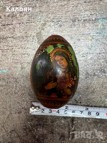 Старо, дървено яйце с нарисувани религиозни мотиви , снимка 16 - Други ценни предмети - 47368078