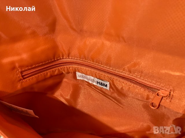 Дамска чанта H&M оранжева / Чанта клъч H&M/ оранжева чантичка H&M, еко кожа, златиста закопчалка, снимка 6 - Чанти - 38899896