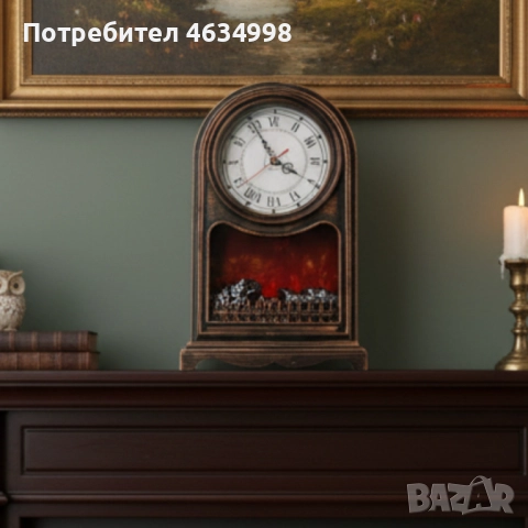 Винтидж настолен часовник с LED камина – уют и стил в едно, снимка 3 - Декорация за дома - 52235480