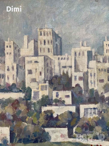 АНГЕЛ НИНОВ (1927-2017) Картина масло/платно/ градски пейзаж, снимка 5 - Картини - 52814966