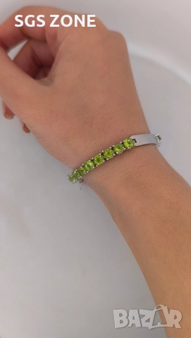 СРЕБЪРНА ГРИВНА 925 С НАТУРАЛЕН ПЕРИДОТ, снимка 13 - Гривни - 52709167