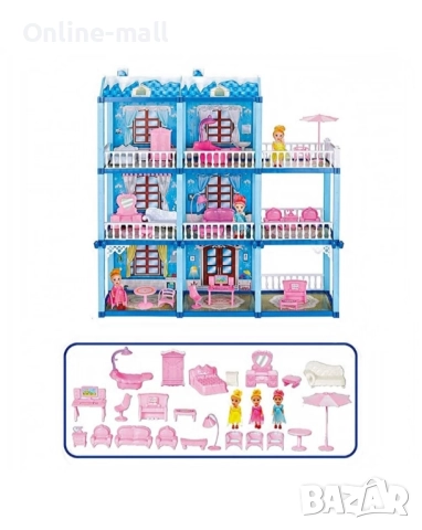 Голяма къща за кукли на 3 етажа с мебели и аксесоари – 162 части, снимка 3 - Кукли - 51535609