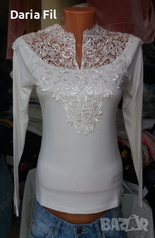 УНИКАЛНО КРАСИВА бяла блуза с дантела и на гърба, снимка 1