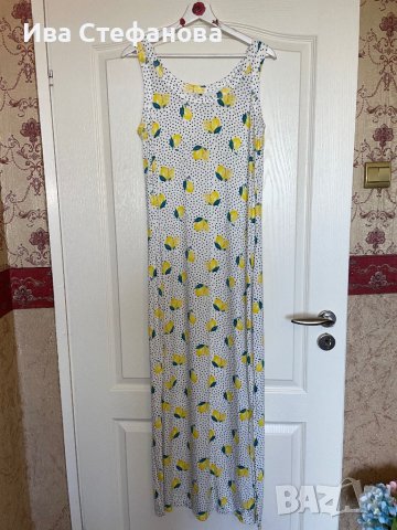 Дълга елегантна свежа еластична рокля лимони принт лимон визкоза, снимка 5 - Рокли - 41809473