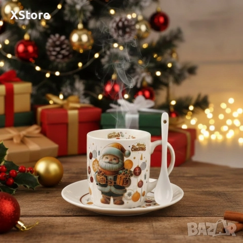 Коледна керамична чаша с капак и лъжица – уют за всяка сутри, снимка 5 - Чаши - 52571612