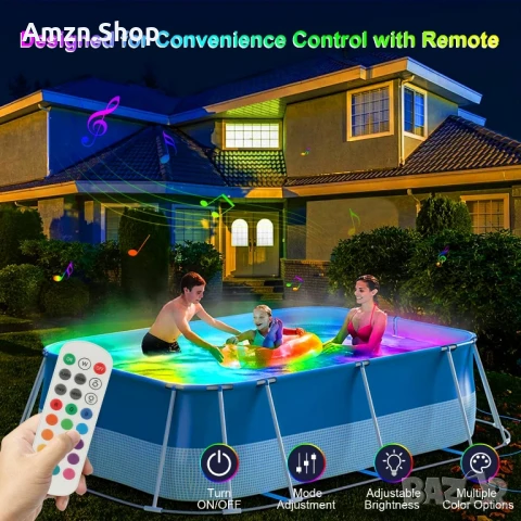 Интелигентни потопяеми лампи LED осветление за басейн 20W RGB музикално синхронизиране, снимка 2 - Други - 50461717