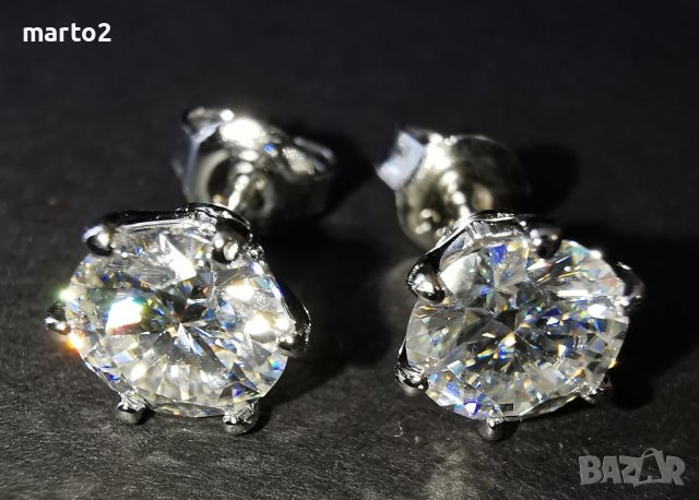 Елегатни Сребърни Обеци с Мойсанит по 1 Карат на Обеца, общо 2 Карата!, снимка 5 - Обеци - 41643072