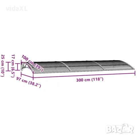vidaXL Навес за врата, черен, 300x100 см, поликарбонат, снимка 7 - Врати за баня - 56146259