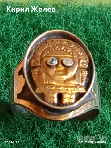 Пръстен печат в Мексикански стил изобразяващ божество с 18к златно покритие 35050, снимка 5 - Пръстени - 52925301