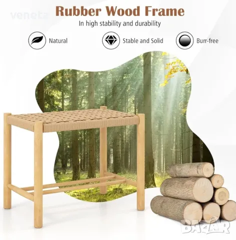 2 бр. Кухненски трапезарен комплект 18" с плетена седалка от хартиено въже Каучукова дървена рамка, снимка 5 - Столове - 48644248