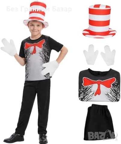 Нов Детски карнавален костюм котка с шапка ръкавици и панталон Хелоуин