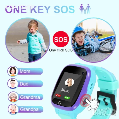 Детски интелигентен часовник LBS Tracker със SOS Anti-Lost Math Game Call Camera Touch Screen, син, снимка 4 - Детски - 49338222