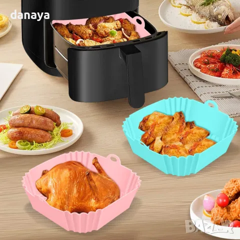 5388 Квадратна силиконова тавичка за еър фрайър подложка за Airfryer, снимка 4 - Съдове за готвене - 48543249