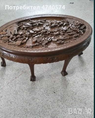 Ориенталска маса, ръчно резбована от масивно махагоново дърво., снимка 3 - Маси - 53635733