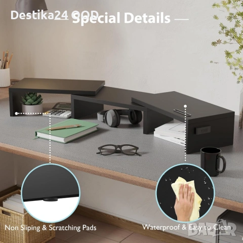 Стойка за 2 монитора BONTEC – регулируема, дървена, с място за съхранение, снимка 10 - Други - 52858921