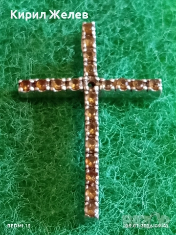 Класически сребърен кръст с равномерно разположени малки фасетирани кристали ЦИТРИН 39217, снимка 4 - Колиета, медальони, синджири - 52960830