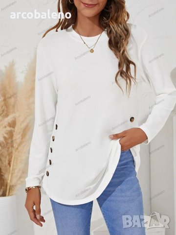 Дамска едноцветна ежедневна блуза с копчета и падащо рамо, 2цвята - 023, снимка 12 - Блузи с дълъг ръкав и пуловери - 42400236