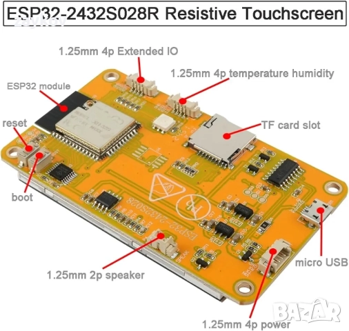 2.8-инчов ESP32 дисплей ESP32-2432S028R резистивен сензорен екран 240 x 320 TFT LCD , снимка 2 - Части и Платки - 52178894
