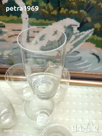 Стъклени ретро чаши с бяло цвете и бял кант по гърлото, снимка 4 - Чаши - 49236025