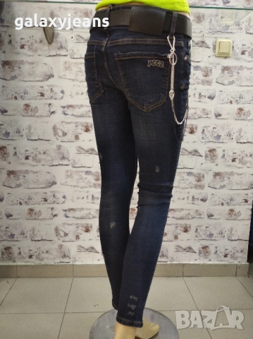 Puccihino- модел slim, тъмни, опушени, надрани, есенен деним с еластан, снимка 2 - Дънки - 51656054