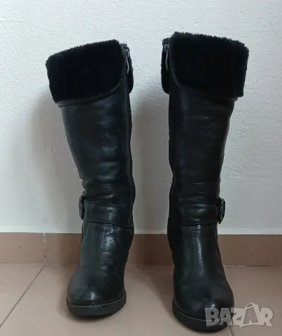 Дамски дълги ботуши черни от естествена кожа на висока платформа с катарама номер 38., снимка 1