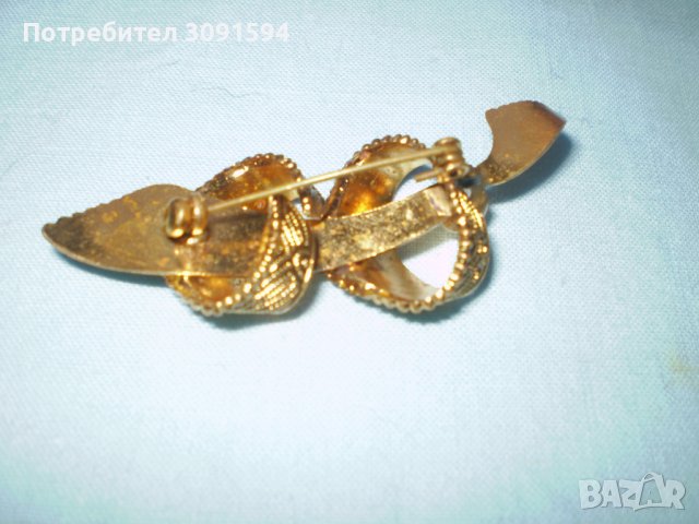 Ретро Брошка  панделка с перла  жълт метал , снимка 7 - Антикварни и старинни предмети - 39424112
