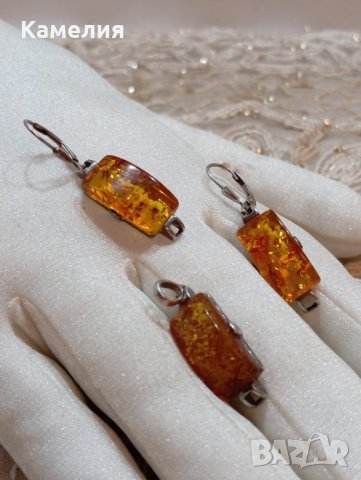 Сребърен комплект с кехлибар , снимка 4 - Бижутерийни комплекти - 44400117