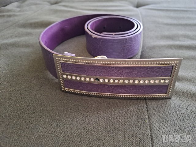 Дамски лилав колан с тока с камъчета, снимка 3 - Колани - 41757060