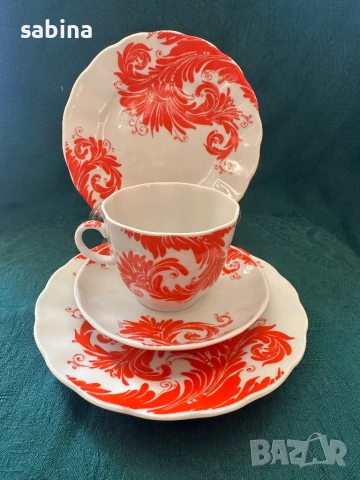 Пълен руски сервиз “Перо на Жар птица” с десертни чинии на ЛФЗ “Ломоносов”, снимка 4 - Сервизи - 52255965