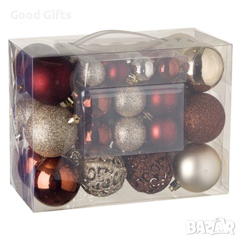 50 броя Комплект коледни топки, Цвят Шампанско и Бронз в 3 размера