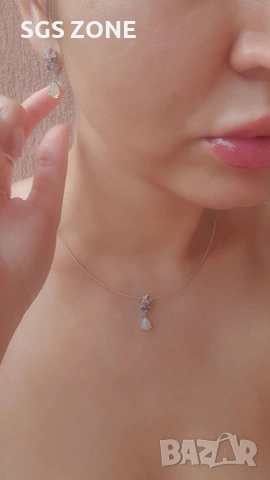 Сребърни обеци с многоцветен сапфир и опал от Тайланд, снимка 6 - Обеци - 53440822