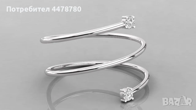 Елегантен златен пръстен с два диаманта, снимка 6 - Пръстени - 50740424