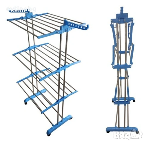 Сгъваем сушилник за дрехи на колелца – практична стойка за сушене на пране, снимка 3 - Сушилни - 53810356
