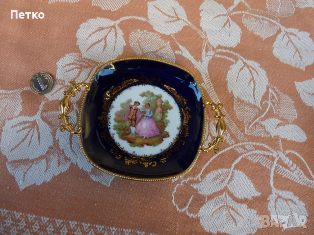 Стар рисуван порцелан LIMOGES 16 / 12 см бронзови дръжки, снимка 3 - Антикварни и старинни предмети - 53131537