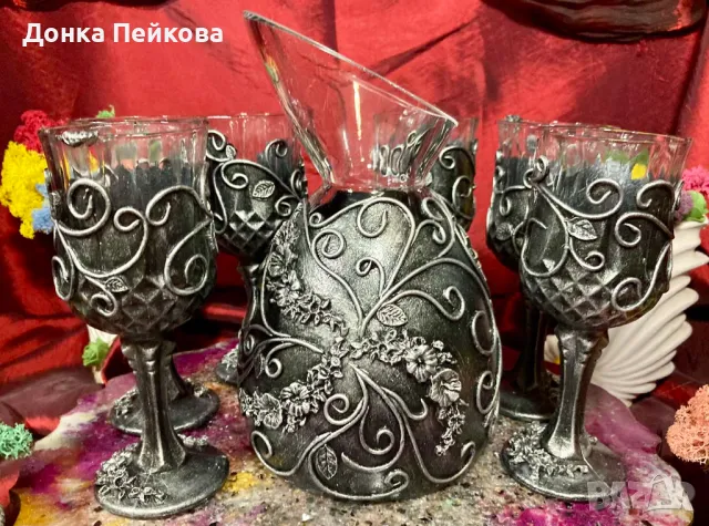 Сервиз за вино от 7 части в сребро, снимка 5 - Сервизи - 49301367