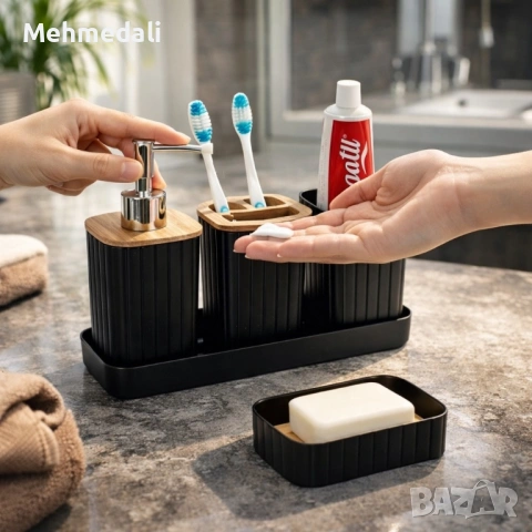 Комплект аксесоари за баня Cheffinger – 5 части с табла, снимка 5 - Други - 53168732
