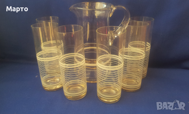 Ретро комплект кана и 6 чаши за вода и безалкохолно