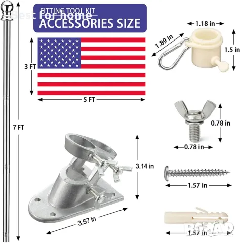 Комплект пилон за знаме- монтаж на стена SANDEGOO 210 см, снимка 4 - Други - 48486324